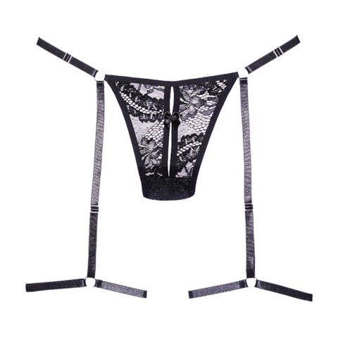 Allure Garters Stringi koronkowe z regulacją i srebrnymi detalami Allure Garters Stringi koronkowe z regulacją i srebrnymi detalami