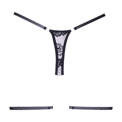 Allure Garters Stringi koronkowe z regulacją i srebrnymi detalami Allure Garters Stringi koronkowe z regulacją i srebrnymi detalami