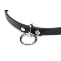 XR Brands choker skorzany z pierścieniem, czarny, regulowany rozmiar