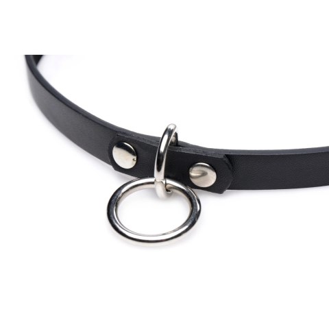 XR Brands choker skorzany z pierścieniem, czarny, regulowany rozmiar XR Brands choker skorzany z pierścieniem, czarny, regulowany rozmiar