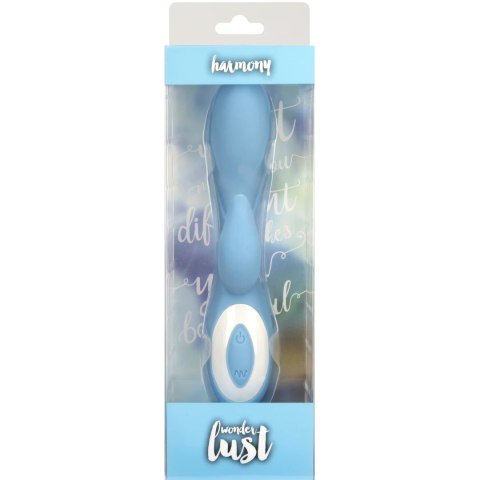 Wonderlust Harmony Blue - wibrator silikonowy, podwojna stymulacja, USB Wonderlust Harmony Blue - wibrator silikonowy, podwojna stymulacja, USB