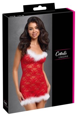 Cottelli LINGERIE X-Mas Chemise S/M z czerwonej koronki i piorkami