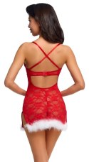 Cottelli LINGERIE X-Mas Chemise S/M z czerwonej koronki i piorkami