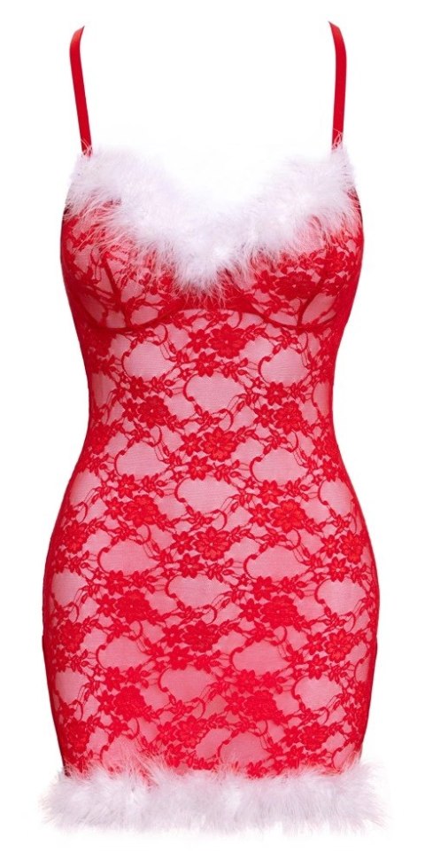 Cottelli LINGERIE X-Mas Chemise S/M z czerwonej koronki i piorkami