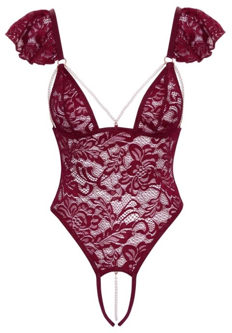 Cottelli Lingerie Body M z Perłowymi Akcentami, Bordowy, Koronkowy