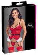 Cottelli Lingerie X-Mas Basque S/M - czerwony komplet z koronką i piorami