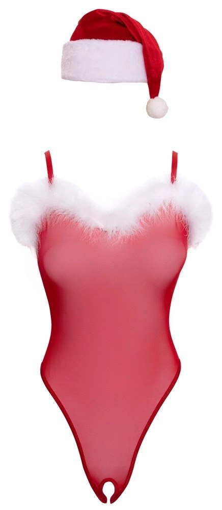 Cottelli Lingerie X-Mas Body z Czapeczką L/XL czerwony komplet świąteczny