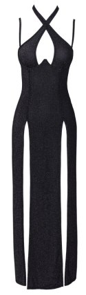 Cottelli Party długa sukienka czarna z połyskiem i wycięciem M