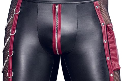 NEK Spodnie Męskie M z Łańcuchami, Matowa Czerń i Czerwone Detale