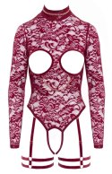 Abierta Fina Body z Odsłoniętymi Miseczkami Bordowy M Koronkowy Design