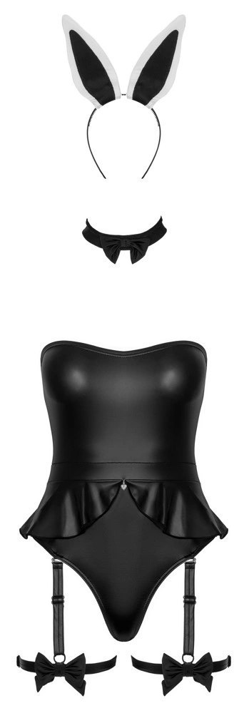 Cottelli Costumes Bunny Body L czarny kostium z uszami i dodatkami