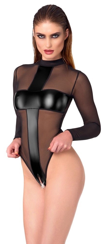 Noir Handmade Body Cross L czarny, transparentny, długi rękaw