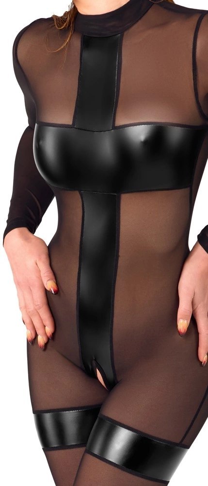 Noir Handmade Jumpsuit XL transparentny z kontrastowymi wstawkami