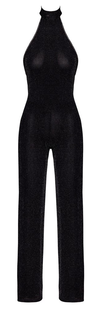 Noir Handmade Jumpsuit S Czarny Połyskujący z Odkrytymi Ramionami