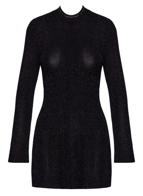 Noir Handmade Mini Dress L z transparentnym połyskiem i długimi rękawami