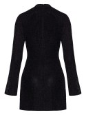 Noir Handmade Mini Dress L z transparentnym połyskiem i długimi rękawami