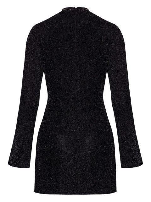 Noir Handmade Mini Dress L z transparentnym połyskiem i długimi rękawami