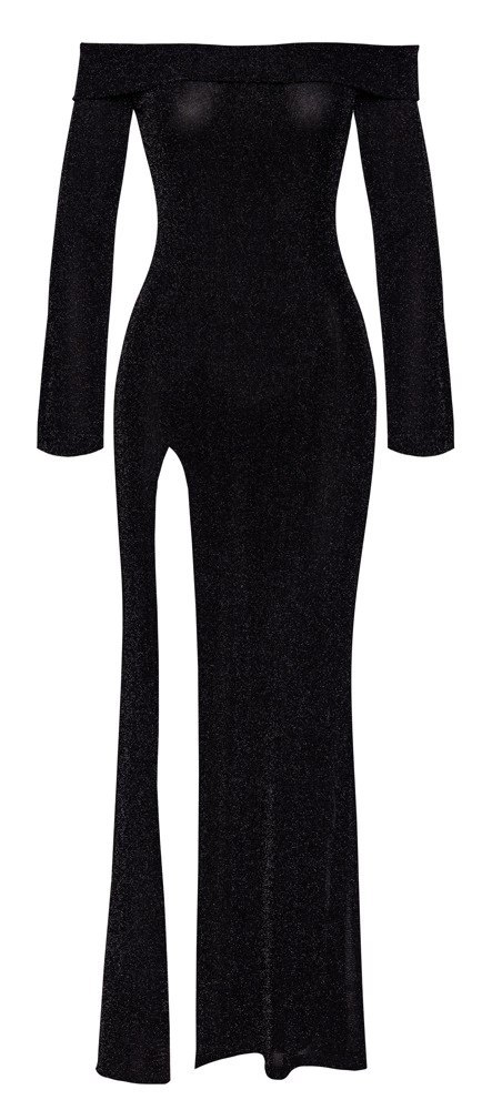 Noir Handmade Suknia Długa Transparentna Czarna M Z Brokatem