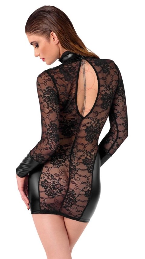 Noir Handmade mini sukienka z koronkowym kołnierzem, czarna, M