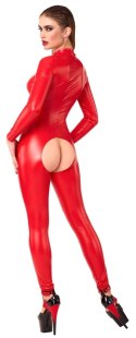 Noir Powerwetlook Jumpsuit czerwony M z długim zamkiem i stojką