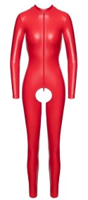 Noir Powerwetlook Jumpsuit czerwony M z długim zamkiem i stojką