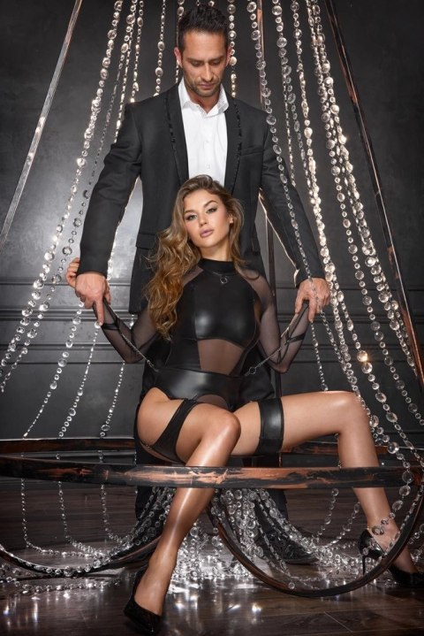 Cottelli Bondage Body XL - zestaw z siateczki i kajdankami, czarny