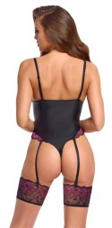 Cottelli Lingerie Body z Pasami do Pończoch i Koronką, L, Czarny/Rożowy