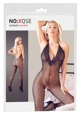 Cottelli Collection Net Catsuit S-L z koronką, czarny, otwarty tył