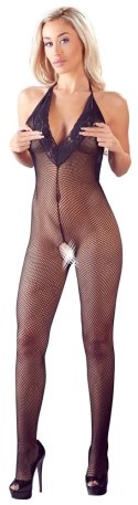 Cottelli Collection Net Catsuit S-L z koronką, czarny, otwarty tył