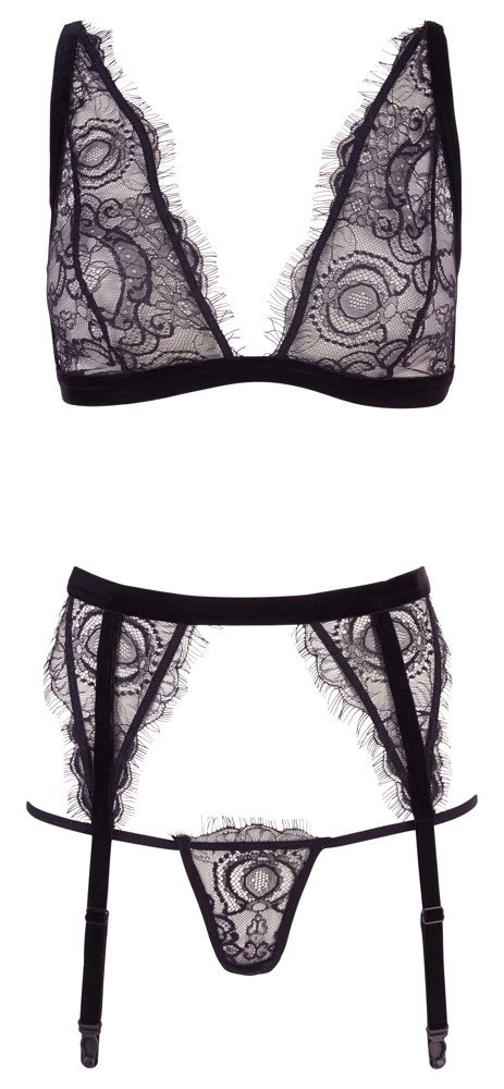 Cottelli Collection Zestaw Bielizny XL Czarna Koronka 3-częściowy