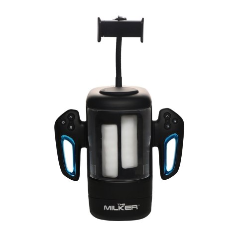 Cyber Milker - urządzenie intymne z wibracją i uchwytem na telefon, czarne/przezroczyste