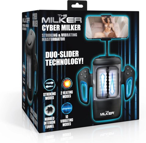 Cyber Milker - urządzenie intymne z wibracją i uchwytem na telefon, czarne/przezroczyste