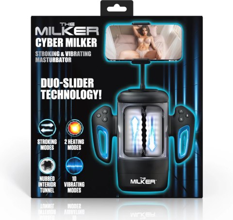 Cyber Milker - urządzenie intymne z wibracją i uchwytem na telefon, czarne/przezroczyste