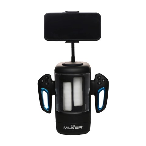 Cyber Milker - urządzenie intymne z wibracją i uchwytem na telefon, czarne/przezroczyste