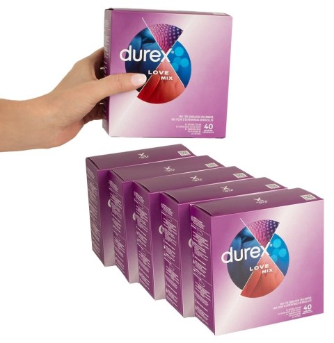 Durex Love Mix 40 szt. VE6 - zestaw prezerwatyw, 5 wariantow smakowych i tekstur