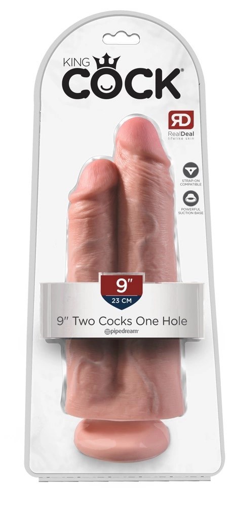 King Cock Double Model 23 cm z przyssawką jasny odcień skory