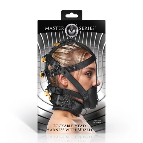 Master Series Vegan Head Gear z blokadą i kagańcem, czarny, regulowany