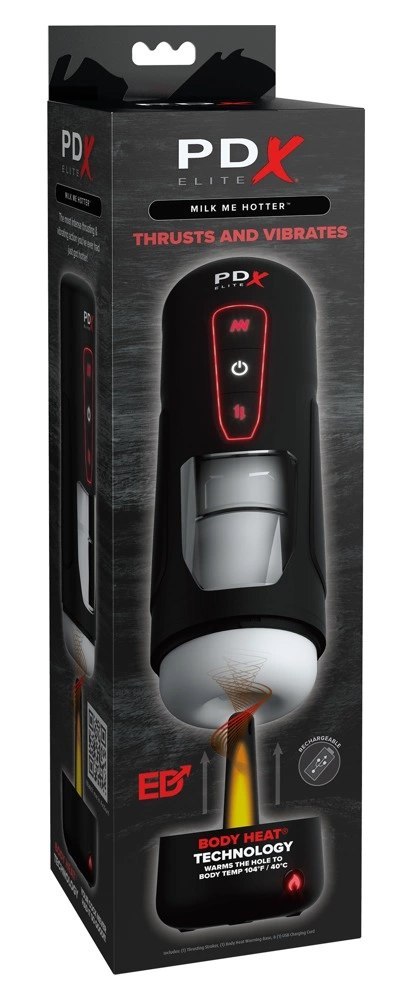 PDX Elite Milk Me Hotter Black - automatyczna maszyna intymna z funkcją podgrzewania