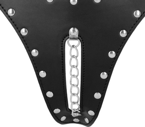 OUCH! Xtreme model PU Leather czarny pas z łańcuszkiem, regulowany