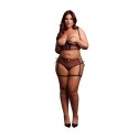 Obsessive 2-częściowy komplet czarny plus size z fiszbinami i wiązaniami