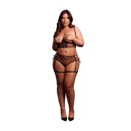 Obsessive 2-częściowy komplet czarny plus size z fiszbinami i wiązaniami