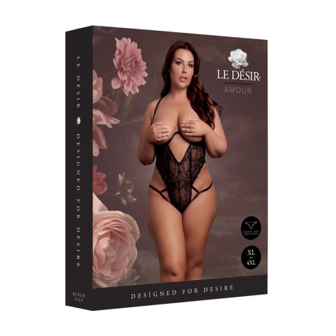Obsessive Bodysuit Plus Size Black - Model z koronką i regulacją