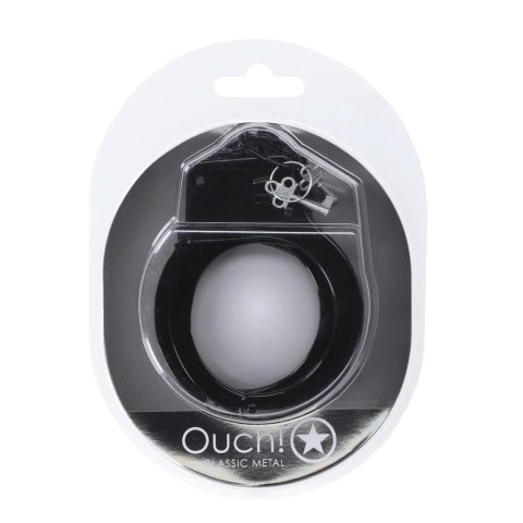 Ouch! Classic Metal Czarny - stalowe kajdanki z zamkiem i szybkim otwarciem