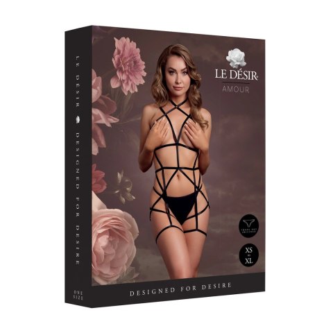 Rimba Strappy Body Harness z Pasami do Pończoch Czarny One Size