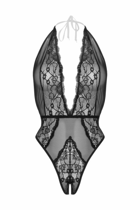 Dina koronkowy body Obsessive z siateczką, halter, czarny S/M