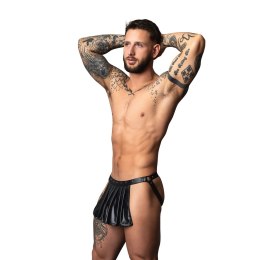 Male Power Gladiator Skirt Jock S/M Czarny - Skorzany Design, Metalowe Detale