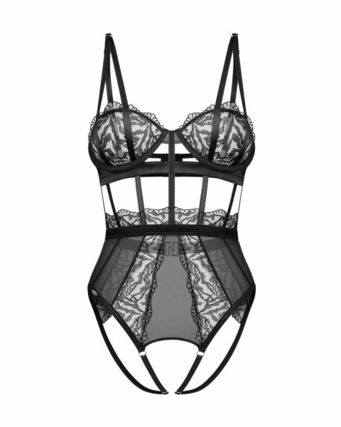 Obsessive Bodysuit Open Crotch Czarny z Koronką i Siateczką L/XL