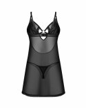 Obsessive Chemise & Thong Black - Komplet Koronkowy z Regulacją