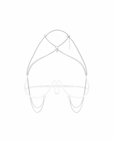Obsessive Lustique Harness biały z łańcuszkami, regulowany rozmiar S/M/L