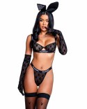 Playboy Lingerie Bunny Noir 2-Częściowy Zestaw Czarny MESH Logo XL
